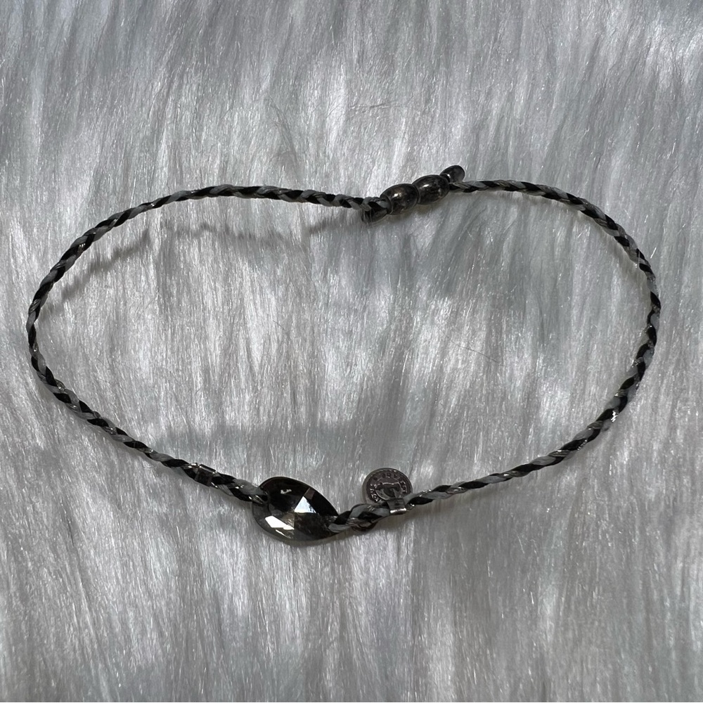 Alex and Ani Braided Black and Silver Gray Crystal Tear Drop Adjustable Bracelet - Picture 3 of 3